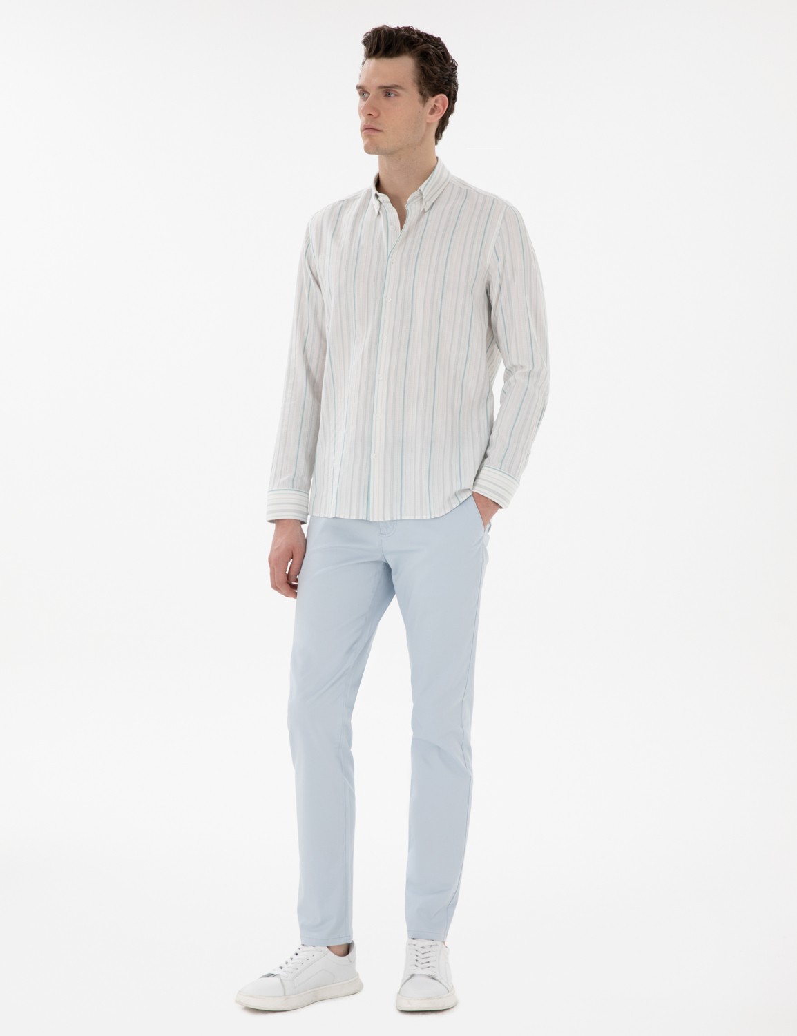 Pierre Cardin Erkek Açık Mavi Slim Fit Yazlık Kanvas Pantolon 50305450-VR003