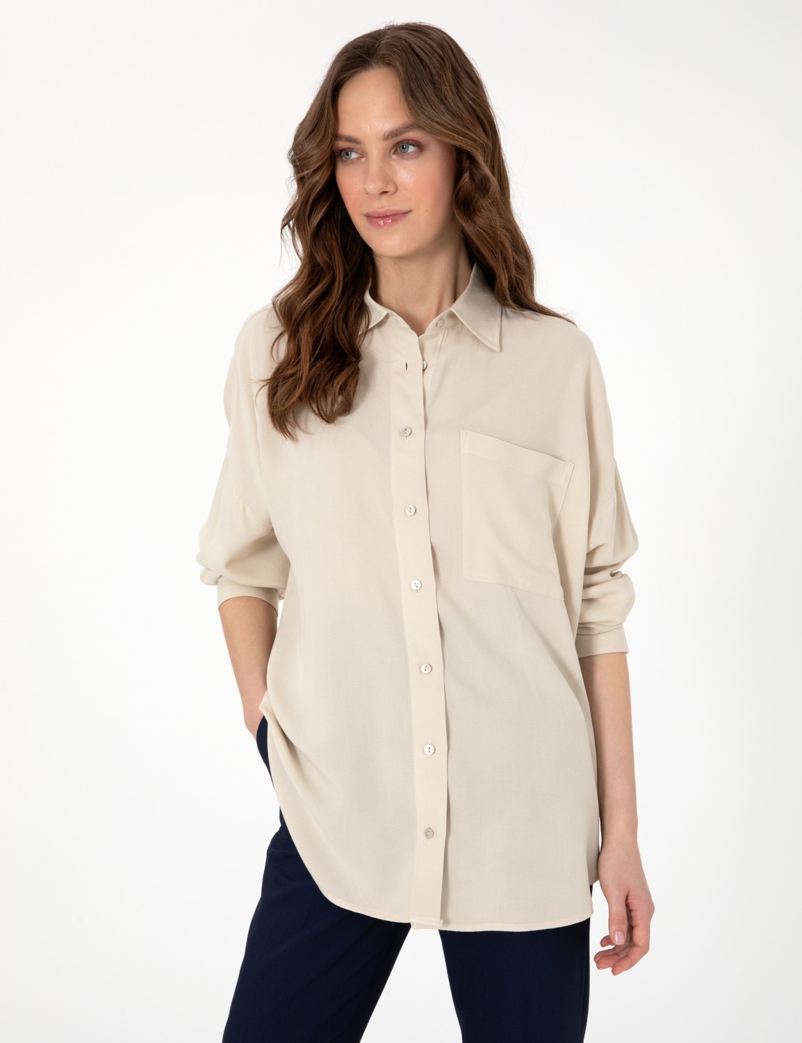 Pierre Cardin Kadın Fuşya Oversize Uzun Kollu Gömlek 50311567-VR023