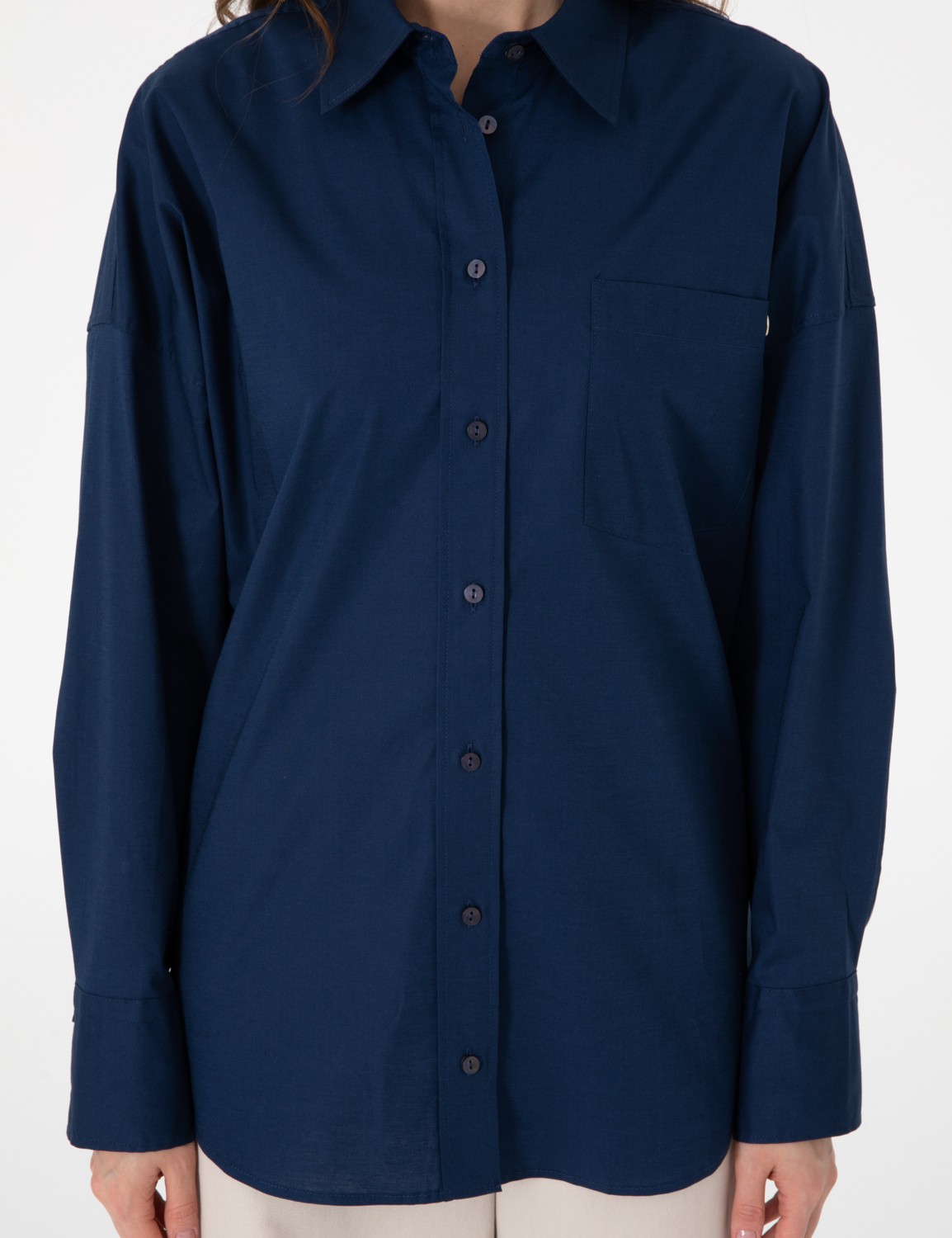 Pierre Cardin Kadın Lacivert Oversize Uzun Kollu Gömlek 50313596-VR033 görsel 6