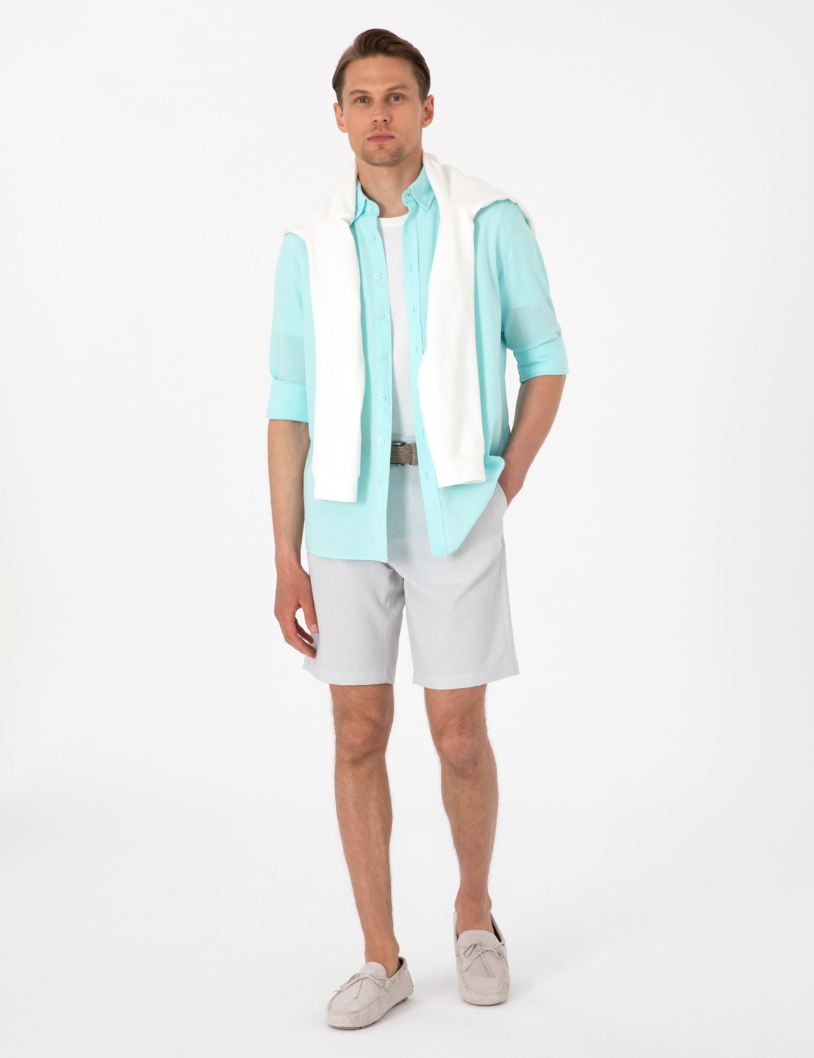 Pierre Cardin Erkek Beyaz Keten Karışımlı Regular Fit Uzun Kollu Gömlek 50303388-VR013 görsel 5