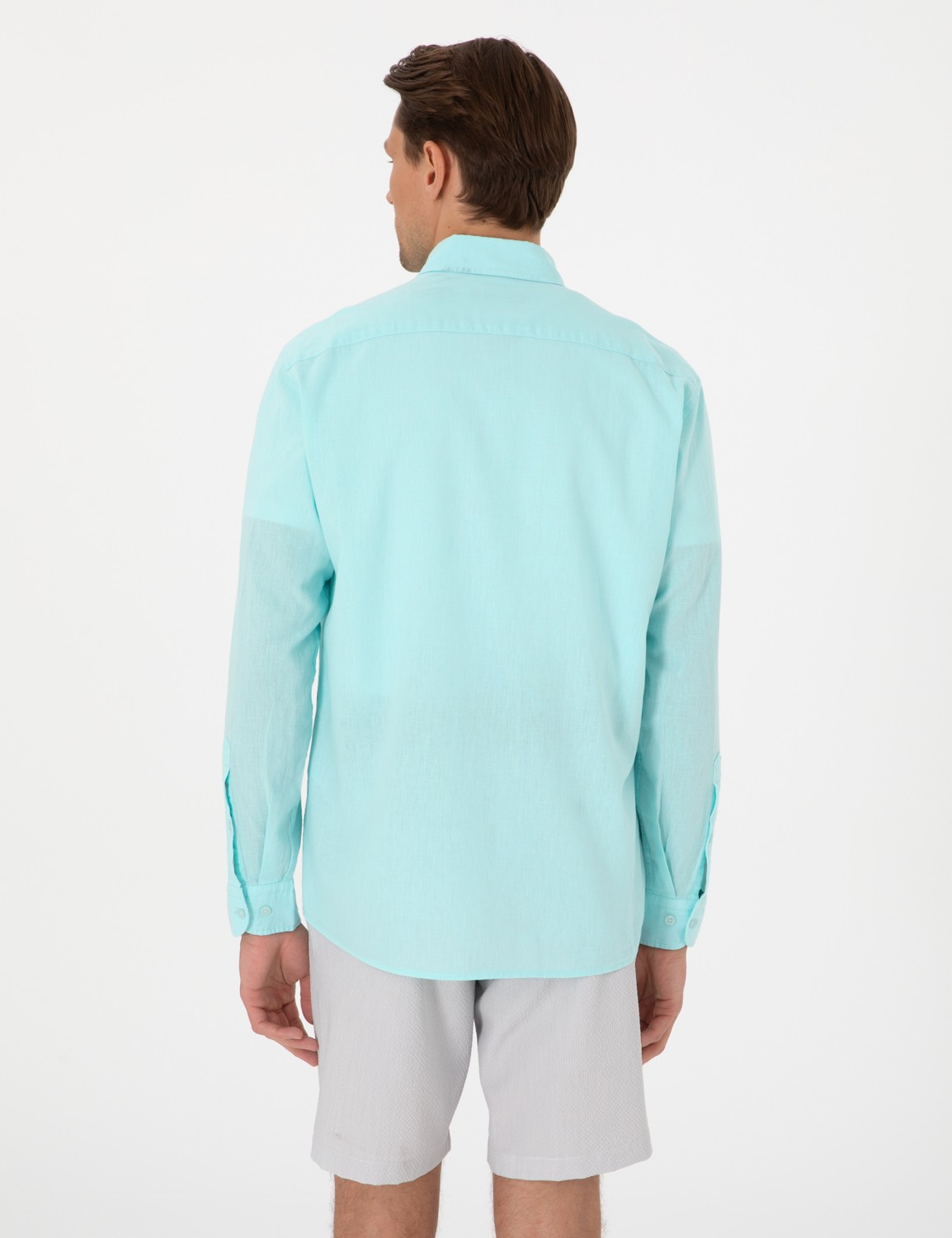 Pierre Cardin Erkek Beyaz Keten Karışımlı Regular Fit Uzun Kollu Gömlek 50303388-VR013 görsel 6