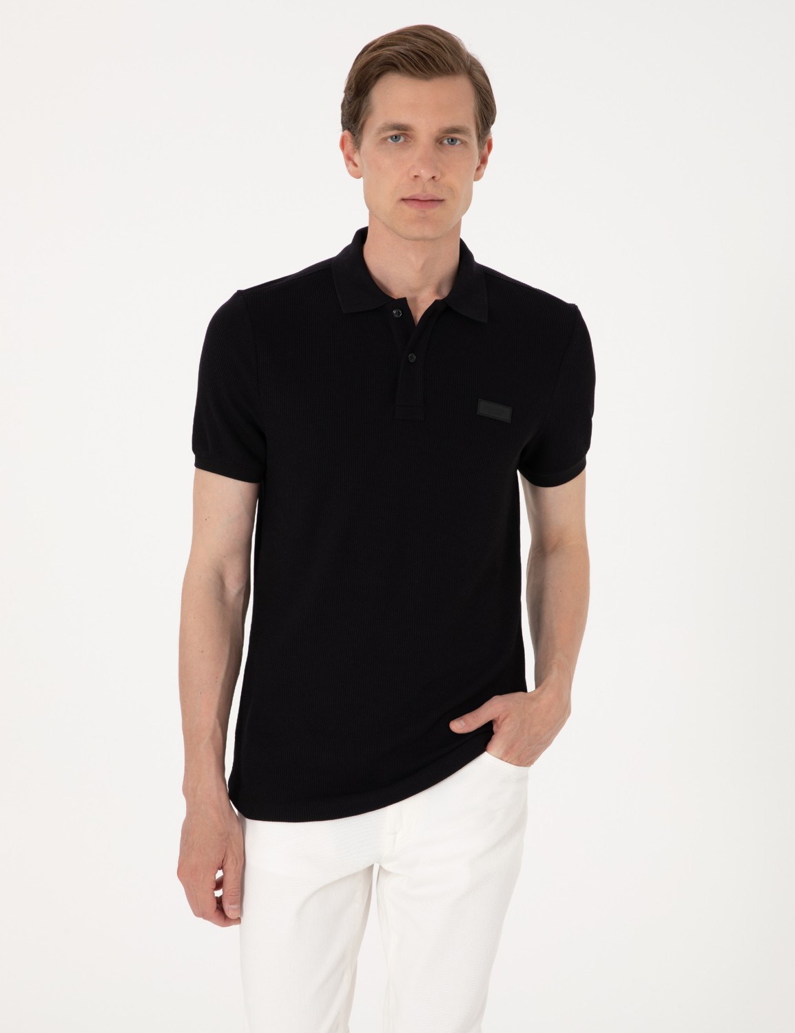 Pierre Cardin Erkek Lacivert Slim Fit Örme Dokulu Polo Yaka Tişört 50309959-VR033
