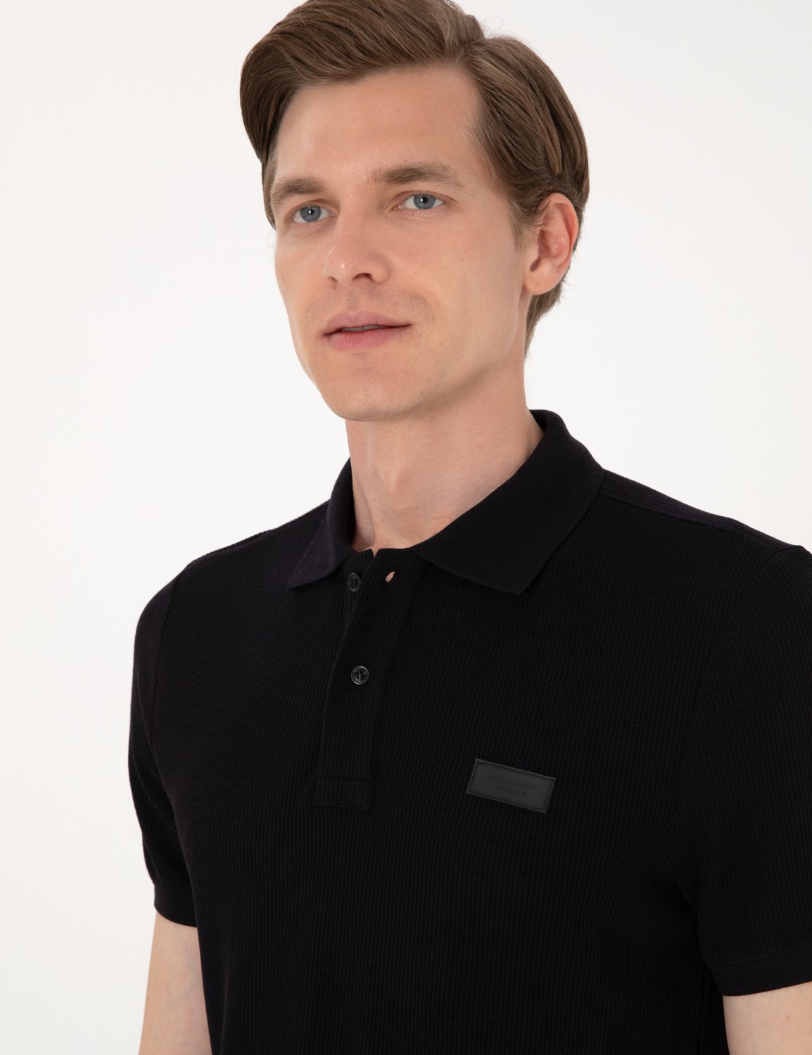 Pierre Cardin Erkek Lacivert Slim Fit Örme Dokulu Polo Yaka Tişört 50309959-VR033 görsel 2