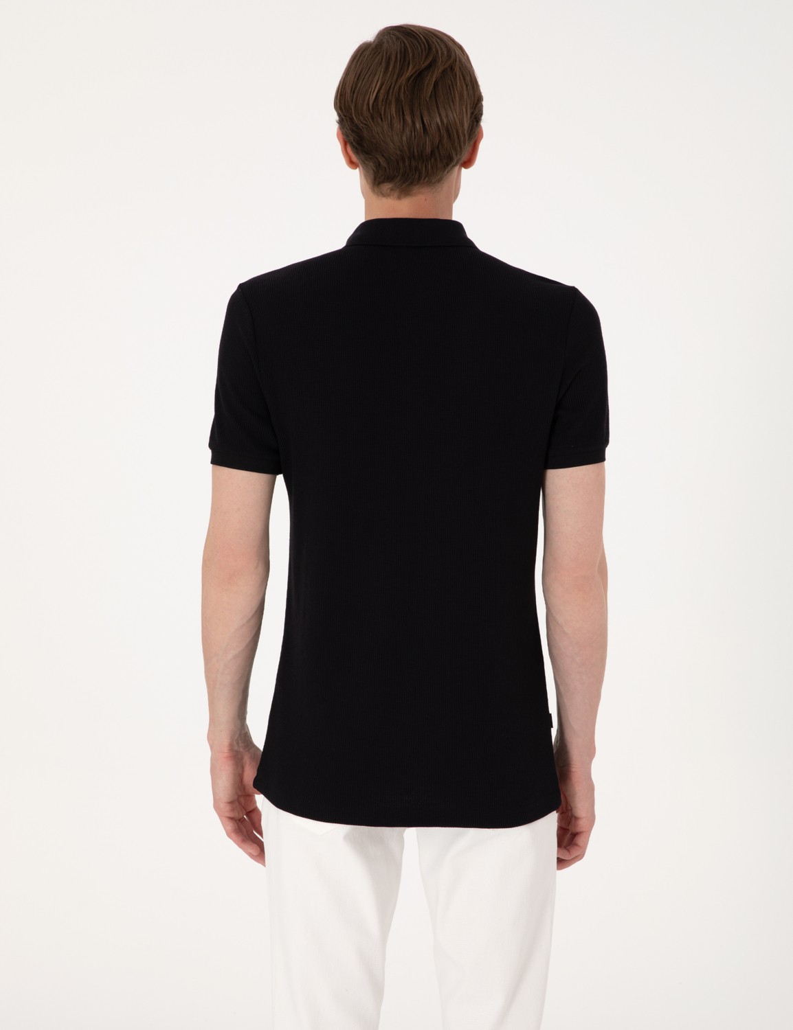 Pierre Cardin Erkek Lacivert Slim Fit Örme Dokulu Polo Yaka Tişört 50309959-VR033 görsel 5
