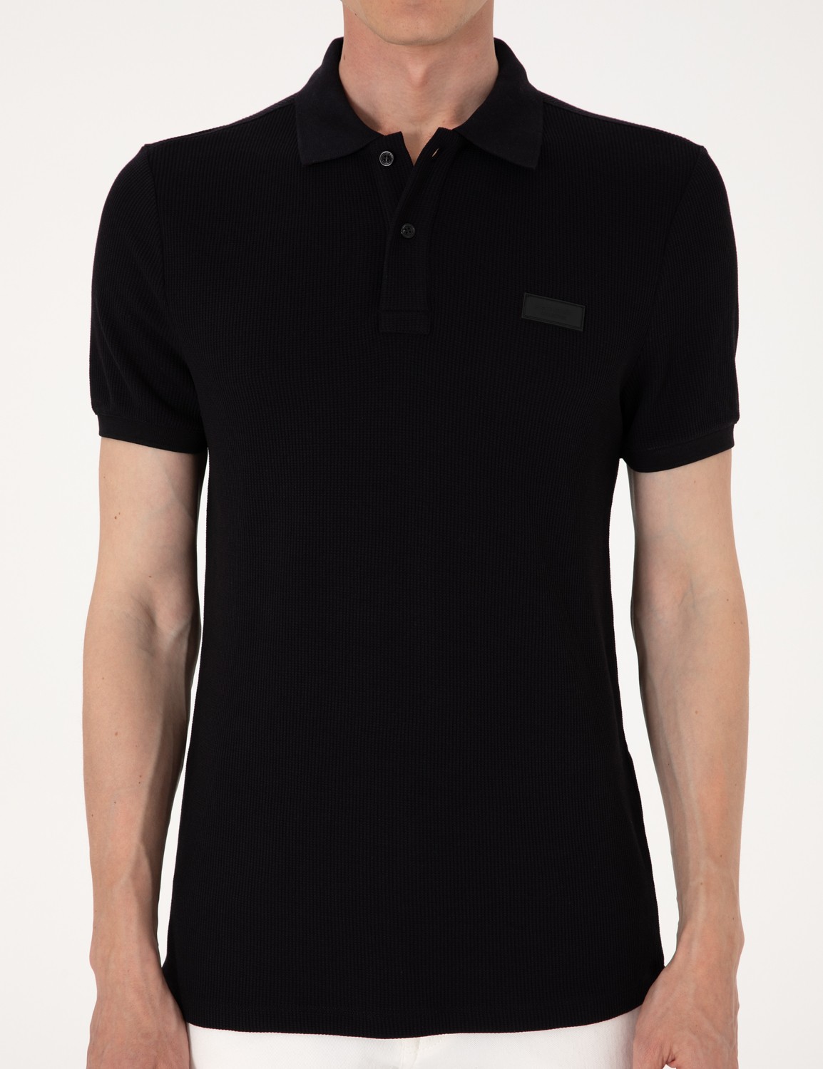 Pierre Cardin Erkek Lacivert Slim Fit Örme Dokulu Polo Yaka Tişört 50309959-VR033 görsel 6
