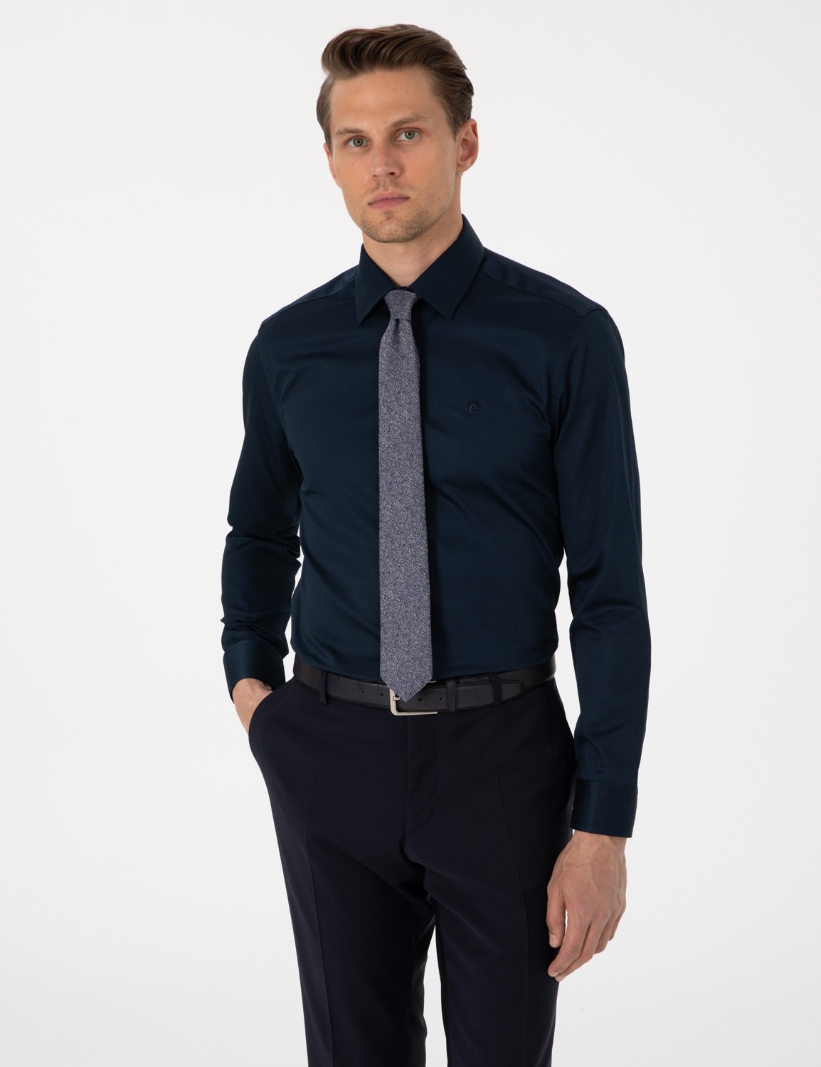 Pierre Cardin Erkek Beyaz %100 Pamuk Parlak Saten Slim Fit Uzun Kollu Basic Gömlek 50305127-VR013