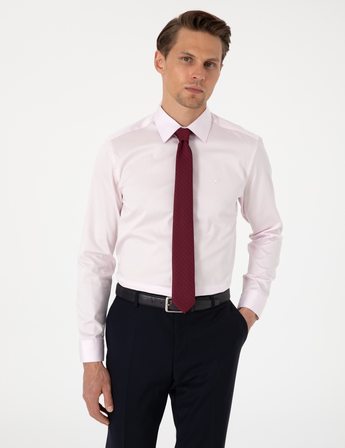 Pierre Cardin Erkek Beyaz %100 Pamuk Parlak Saten Slim Fit Uzun Kollu Basic Gömlek 50305127-VR013