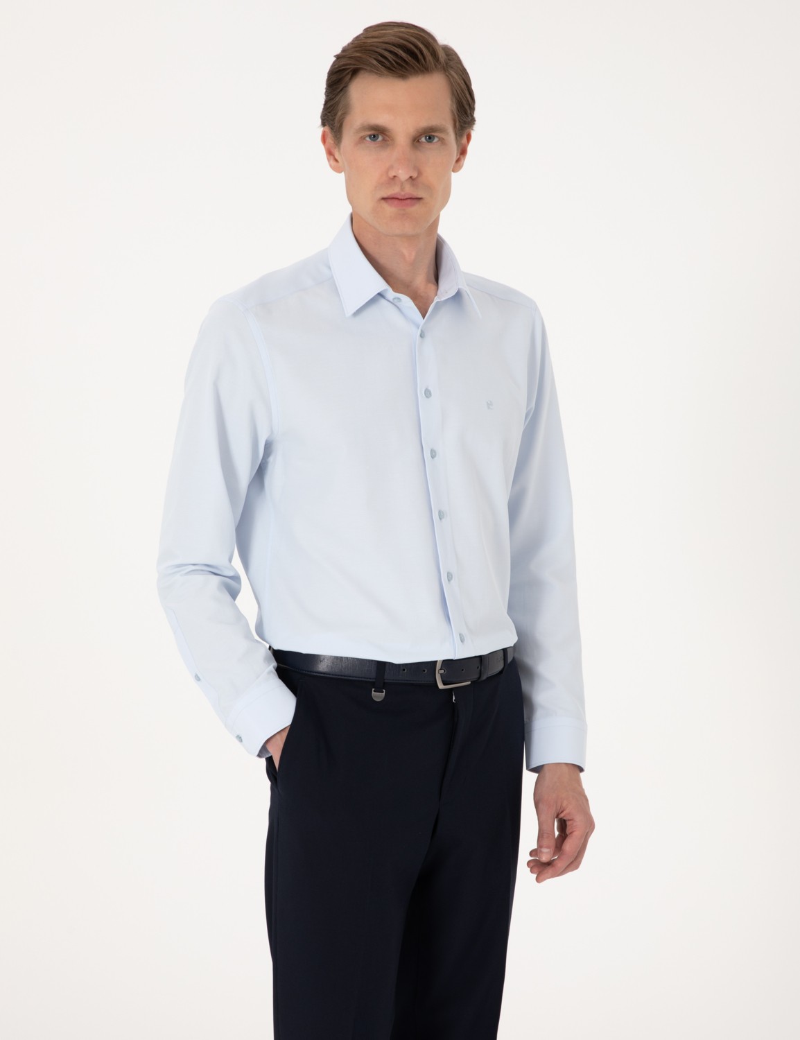 Pierre Cardin Erkek Açık Mavi Slim Fit Uzun Kollu Basic Gömlek 50316734-VR003 görsel 3