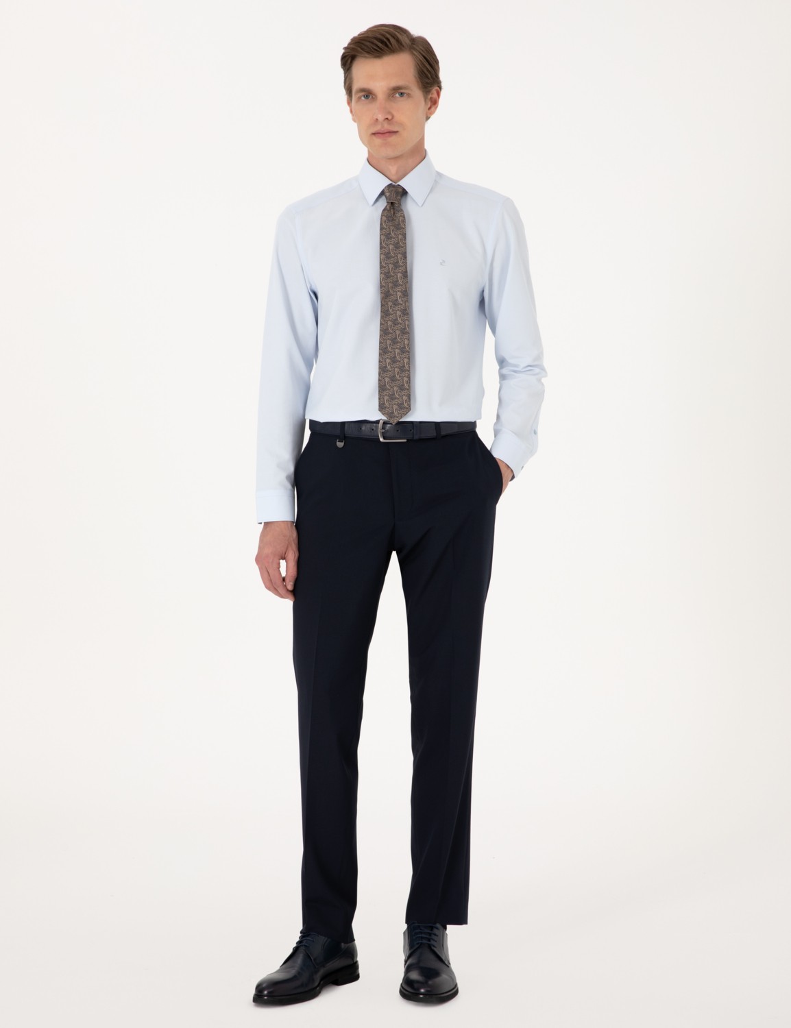 Pierre Cardin Erkek Açık Mavi Slim Fit Uzun Kollu Basic Gömlek 50316734-VR003 görsel 5