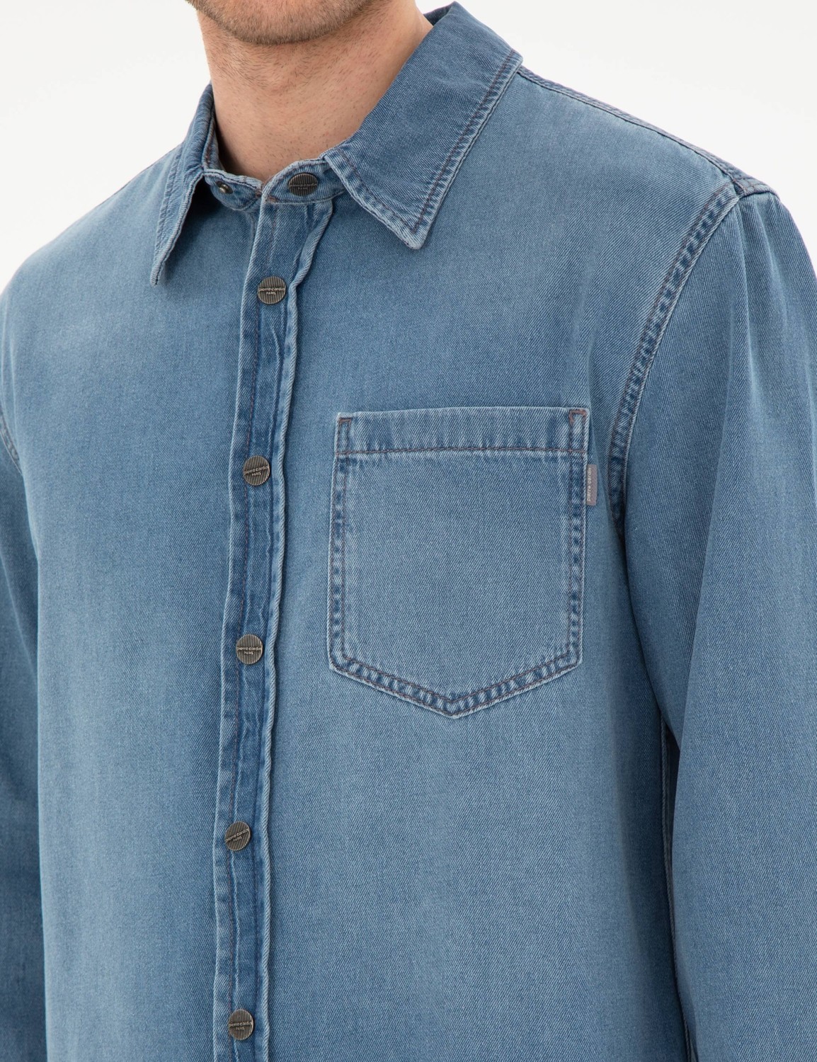Pierre Cardin Erkek Mavi Comfort Fit Uzun Kollu Jean Gömlek 50292072-VR036 görsel 7