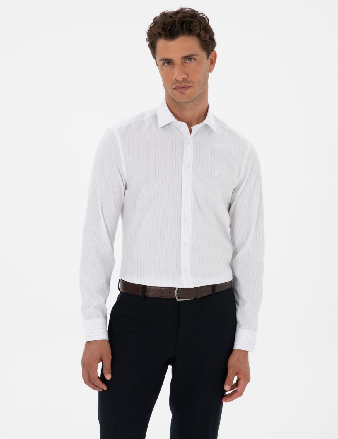 Pierre Cardin Mavi Çizgili Slim Fit Klasik Gömlek 50312349 VR036