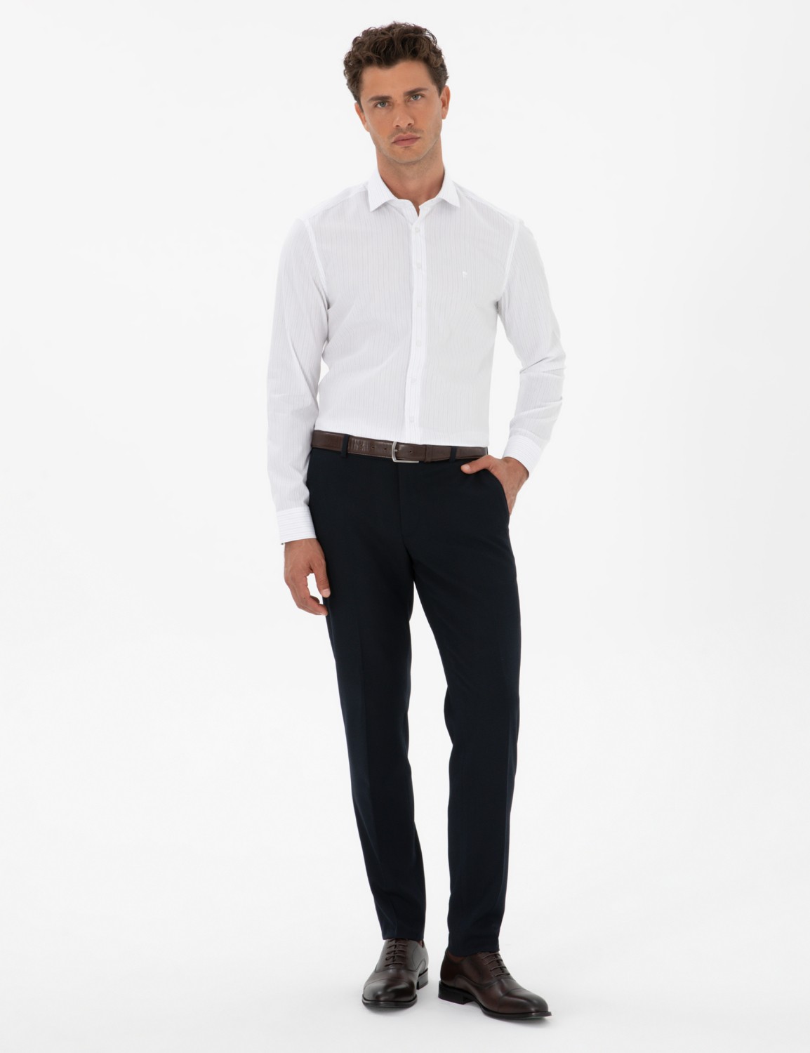 Pierre Cardin Mavi Çizgili Slim Fit Klasik Gömlek 50312349 VR036 görsel 4
