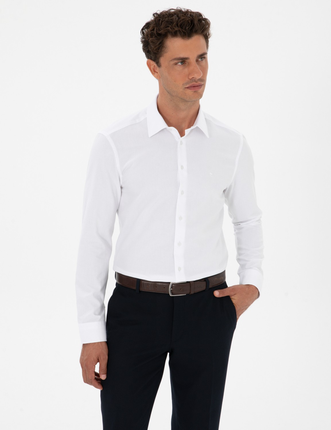 Pierre Cardin Erkek Beyaz Armürlü Slim Fit Gömlek 50312330-VR013
