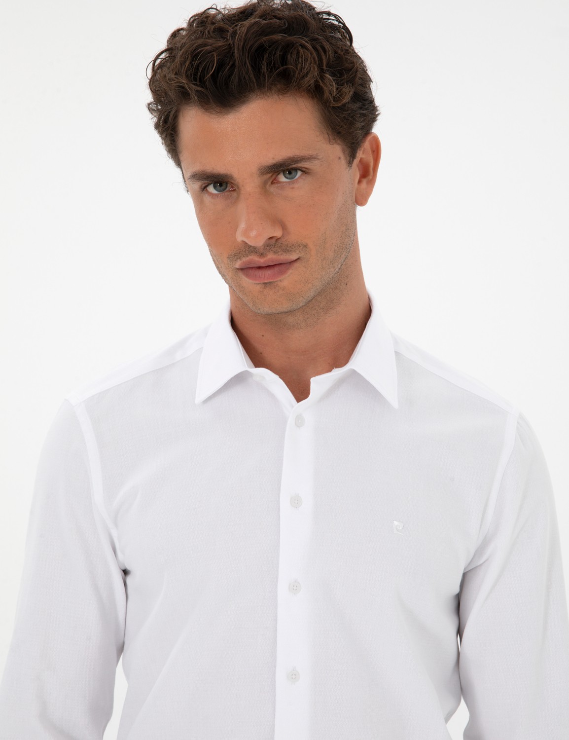 Pierre Cardin Erkek Beyaz Armürlü Slim Fit Gömlek 50312330-VR013 görsel 2