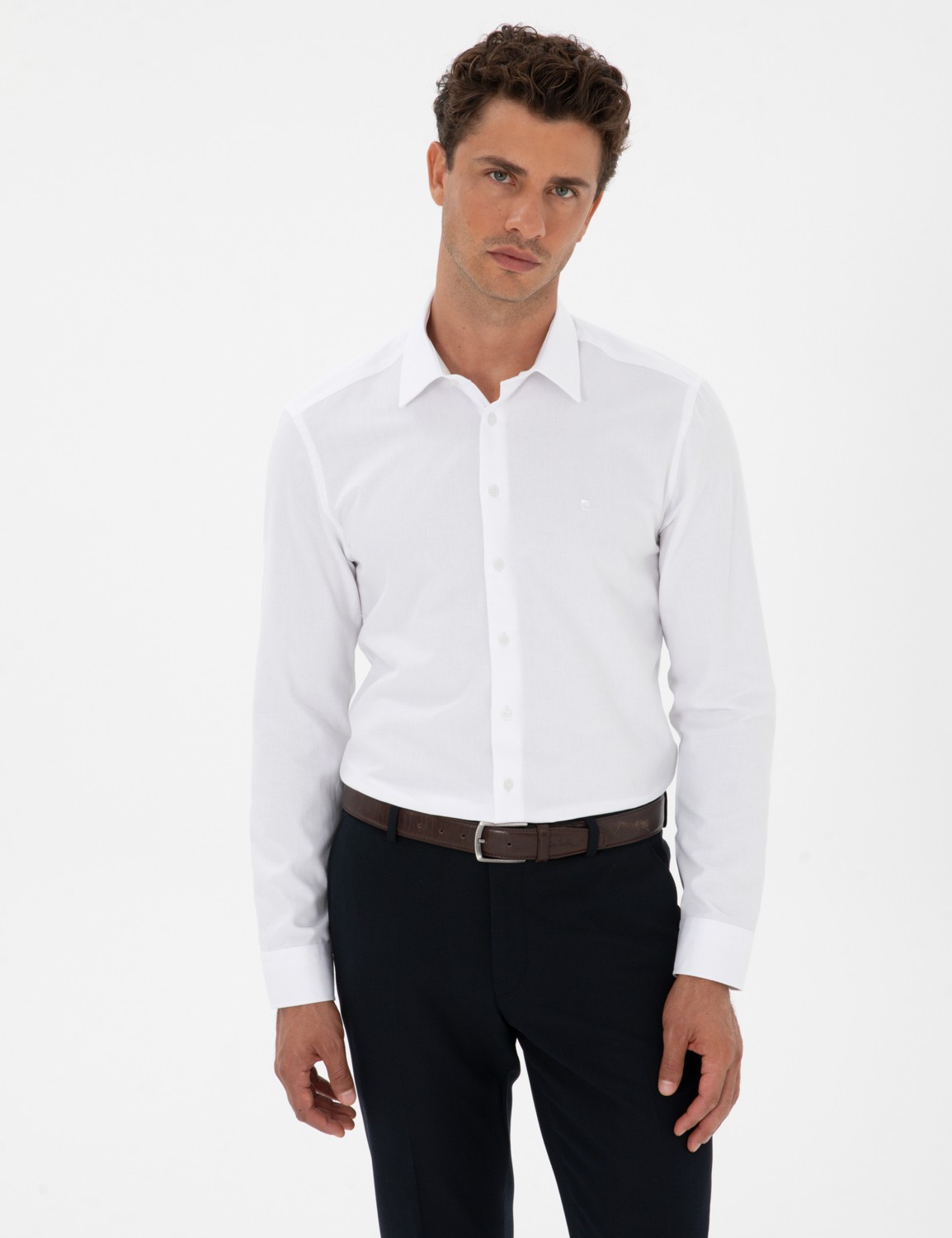 Pierre Cardin Erkek Beyaz Armürlü Slim Fit Gömlek 50312330-VR013 görsel 3