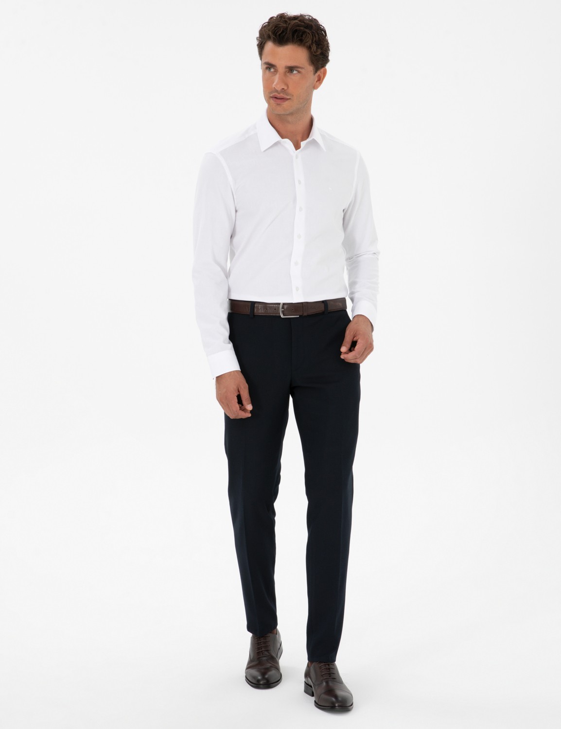 Pierre Cardin Erkek Beyaz Armürlü Slim Fit Gömlek 50312330-VR013 görsel 4