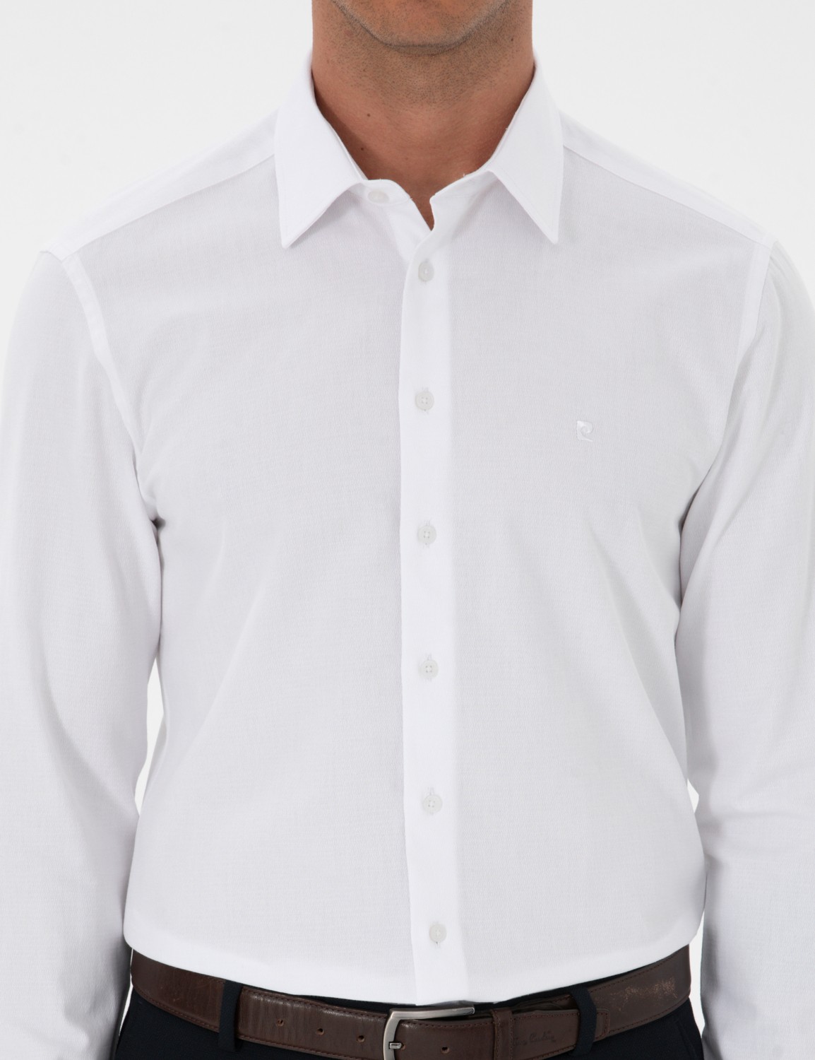 Pierre Cardin Erkek Beyaz Armürlü Slim Fit Gömlek 50312330-VR013 görsel 6