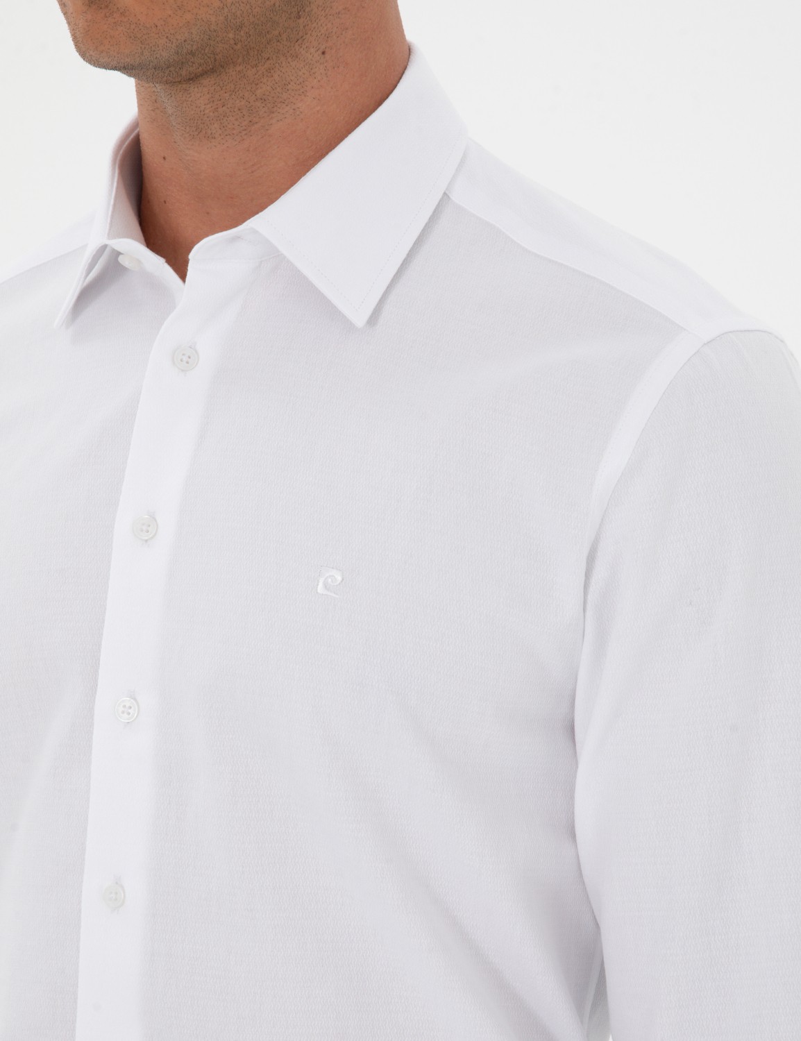 Pierre Cardin Erkek Beyaz Armürlü Slim Fit Gömlek 50312330-VR013 görsel 7