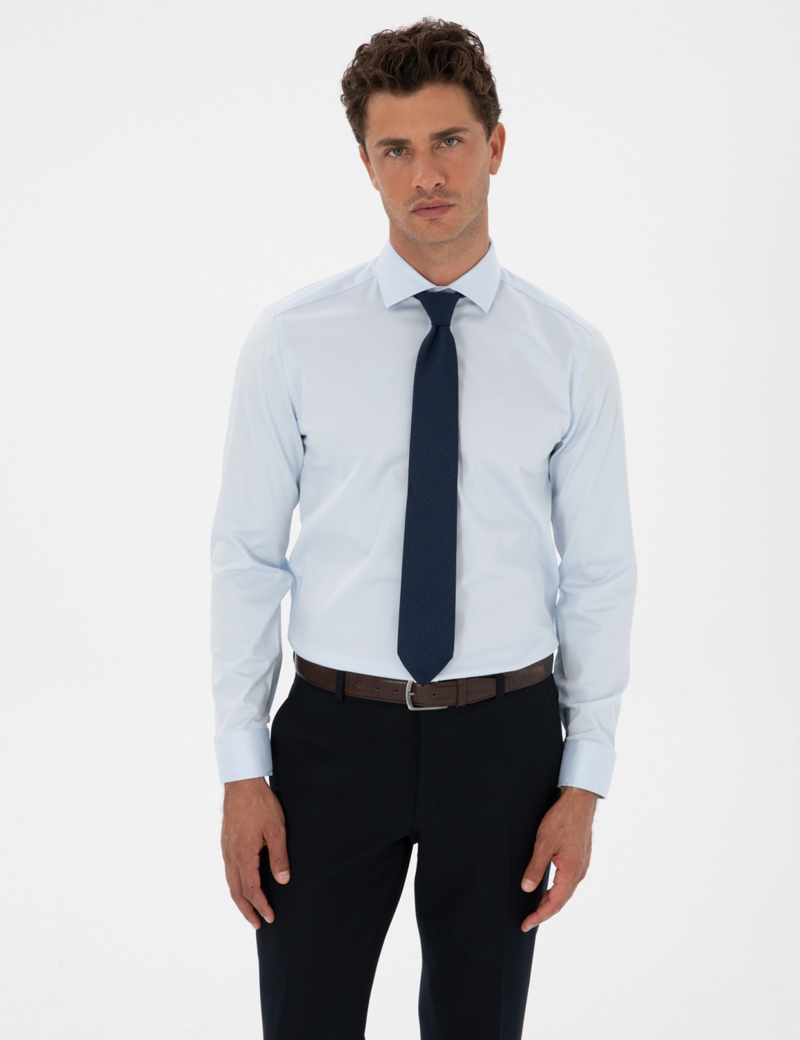 Pierre Cardin Erkek Beyaz Armürlü Slim Fit Gömlek 50312330-VR013 görsel 8