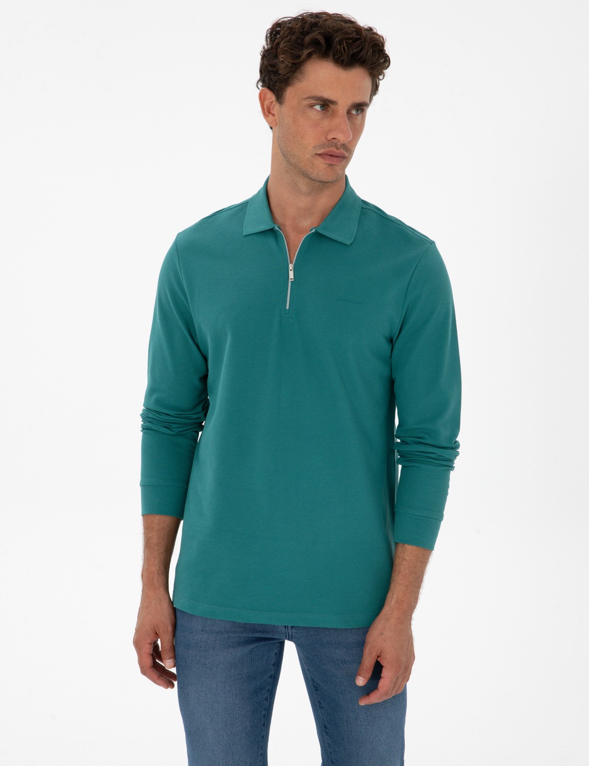 Pierre Cardin Erkek Bordo Slim Fit Kıvrılmaz Fermuarlı Polo Yaka Basic Pike Sweatshirt 50314046-VR014