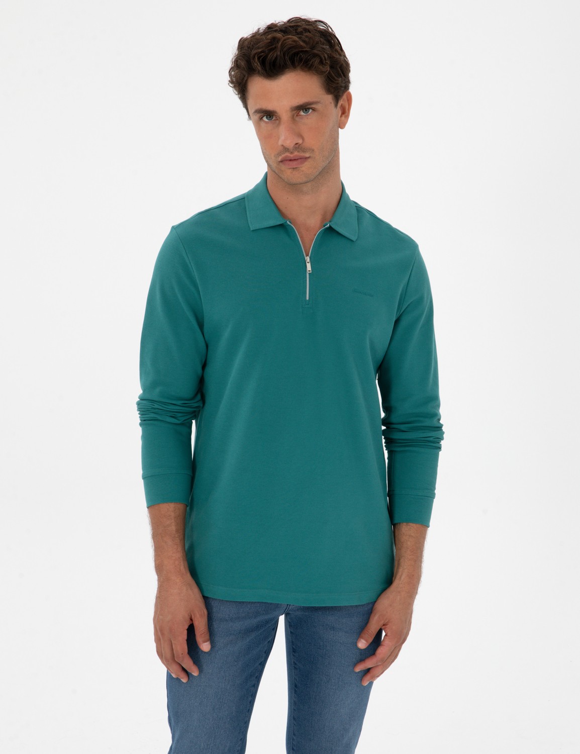 Pierre Cardin Erkek Bordo Slim Fit Kıvrılmaz Fermuarlı Polo Yaka Basic Pike Sweatshirt 50314046-VR014 görsel 3