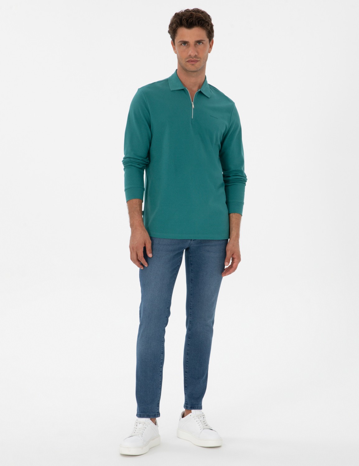 Pierre Cardin Erkek Bordo Slim Fit Kıvrılmaz Fermuarlı Polo Yaka Basic Pike Sweatshirt 50314046-VR014 görsel 4