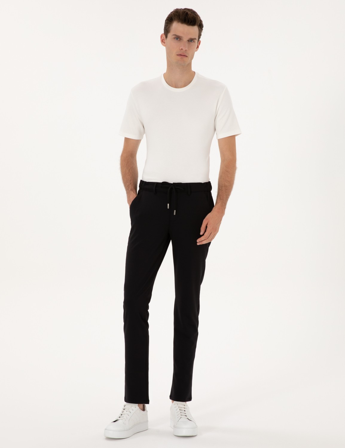Pierre Cardin Erkek Siyah Slim Fit Beli Lastikli Kordonlu Jogger Kanvas Pantolon 50317281-VR046