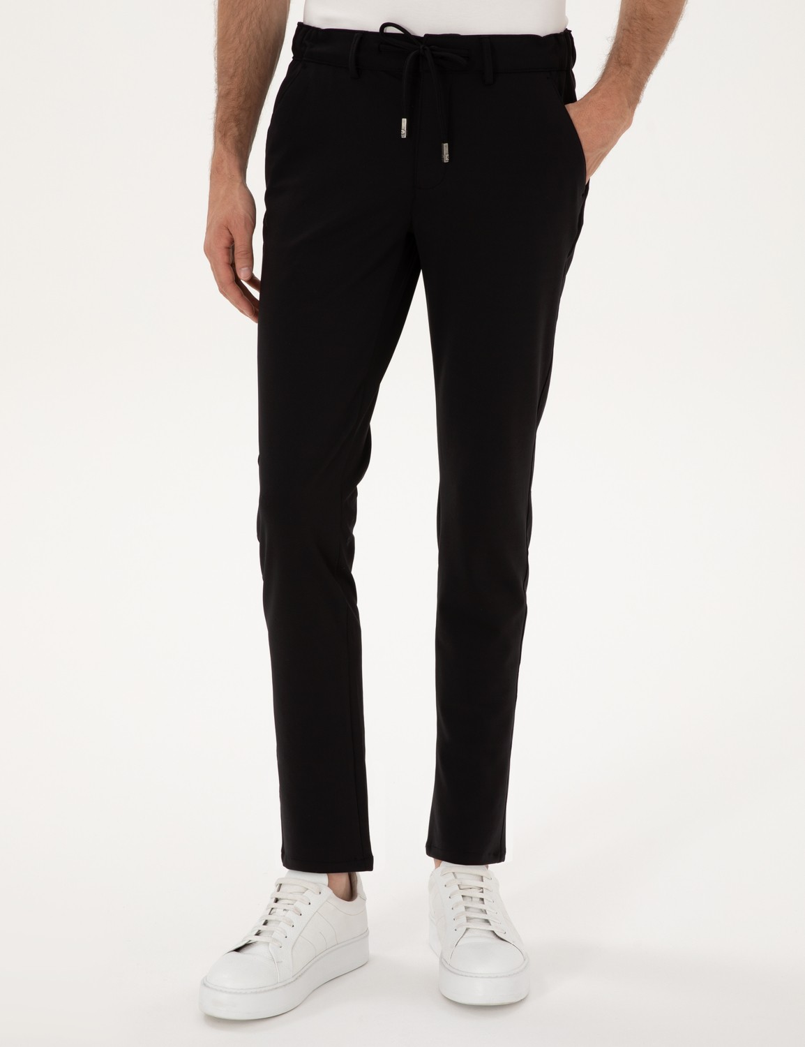 Pierre Cardin Erkek Siyah Slim Fit Beli Lastikli Kordonlu Jogger Kanvas Pantolon 50317281-VR046 görsel 2