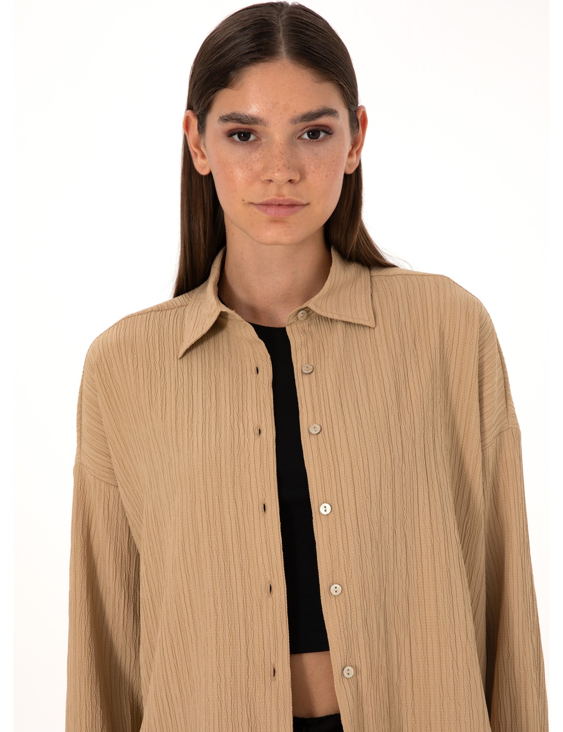 Pierre Cardin Kadın Zümrüt Oversize Uzun Kollu Gömlek 50318232-VR055 görsel 8