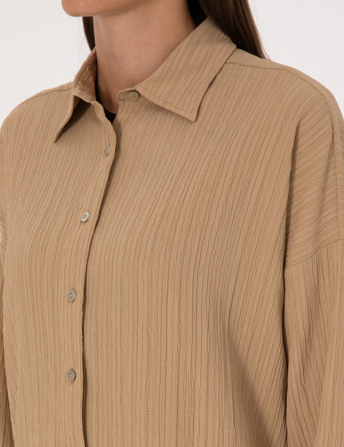 Pierre Cardin Kadın Zümrüt Oversize Uzun Kollu Gömlek 50318232-VR055 görsel 7