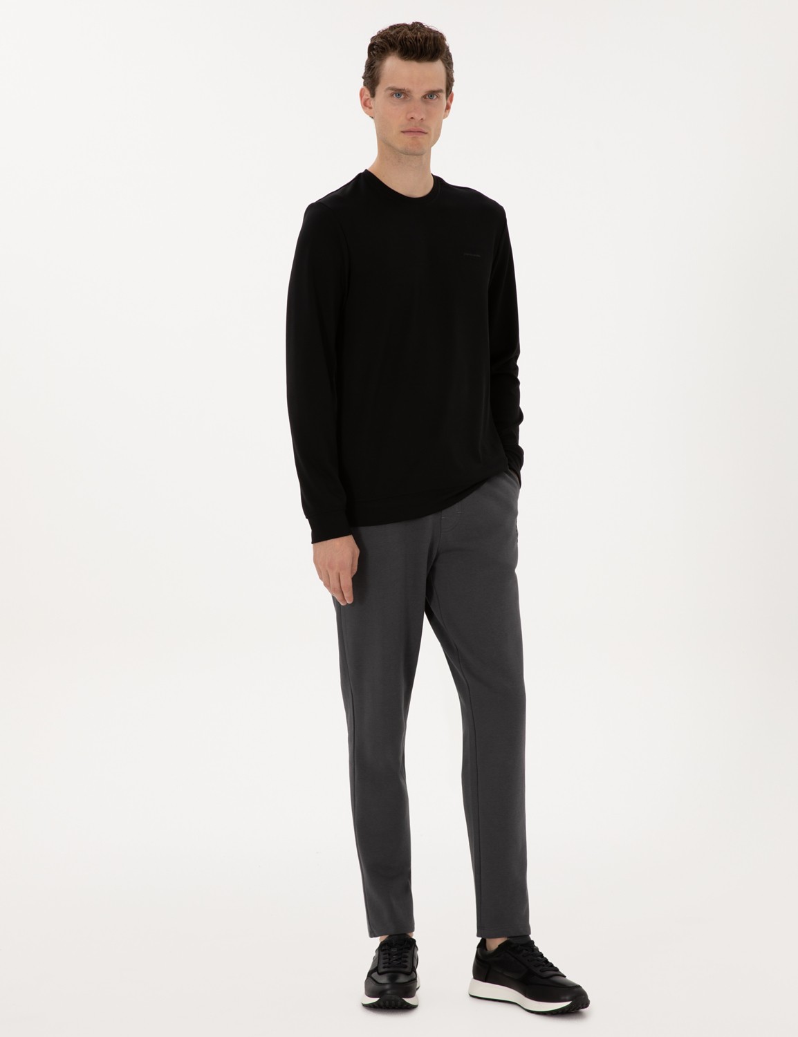 Pierre Cardin Erkek Siyah Slim Fit 3 Iplik Düz Paça Eşofman Altı 50317670-VR046