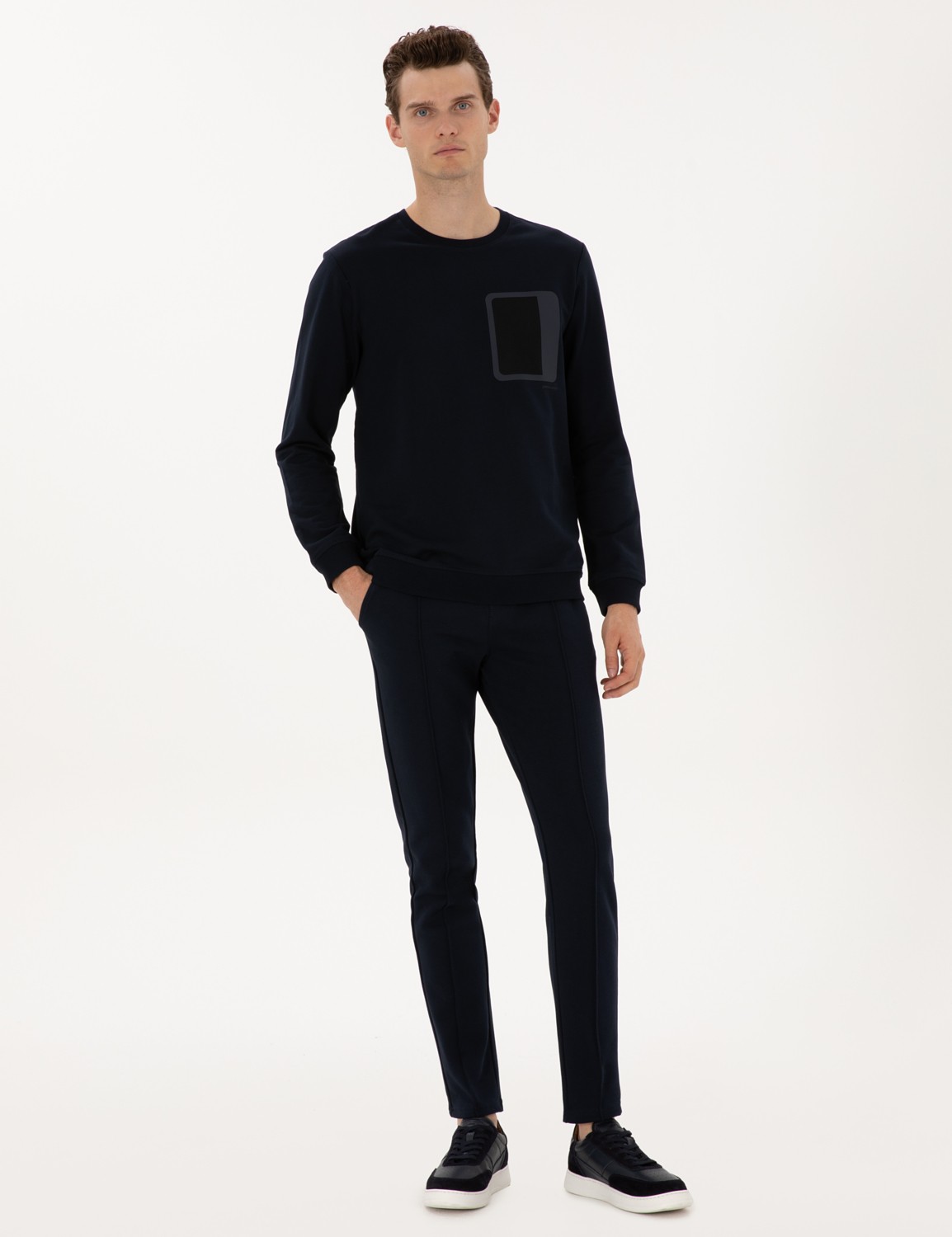 Pierre Cardin Erkek Siyah Slim Fit Nervürlü Düz Paça Eşofman Altı 50317659-VR046 görsel 7