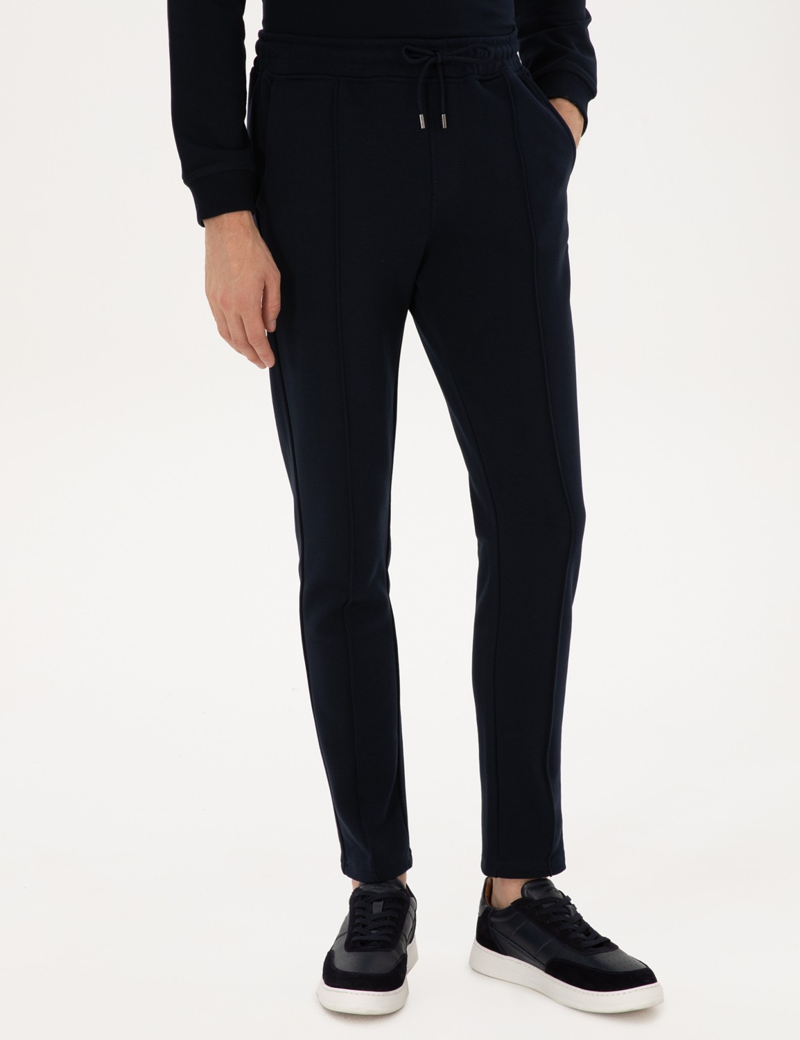 Pierre Cardin Erkek Siyah Slim Fit Nervürlü Düz Paça Eşofman Altı 50317659-VR046 görsel 8