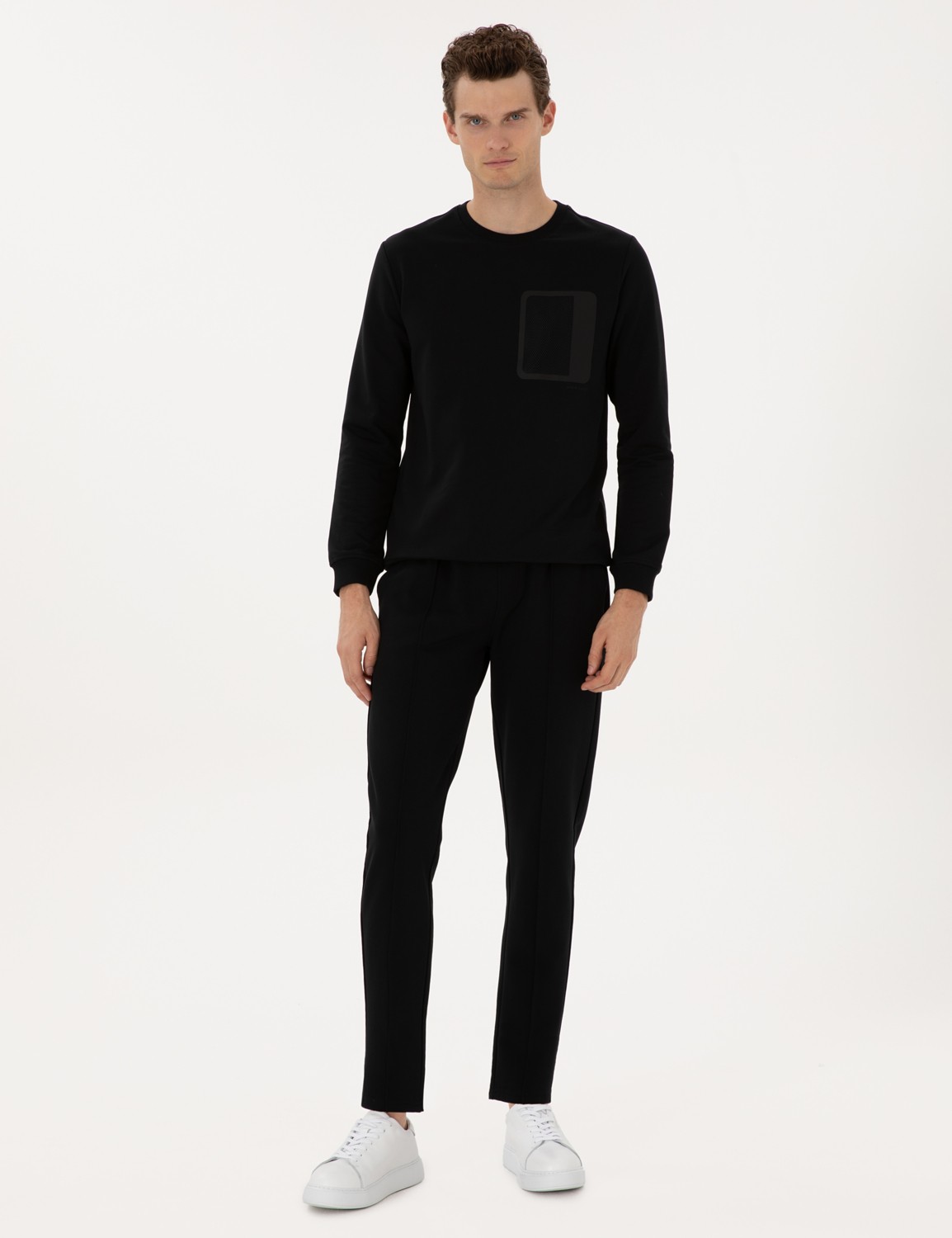 Pierre Cardin Erkek Siyah Slim Fit Nervürlü Düz Paça Eşofman Altı 50317659-VR046