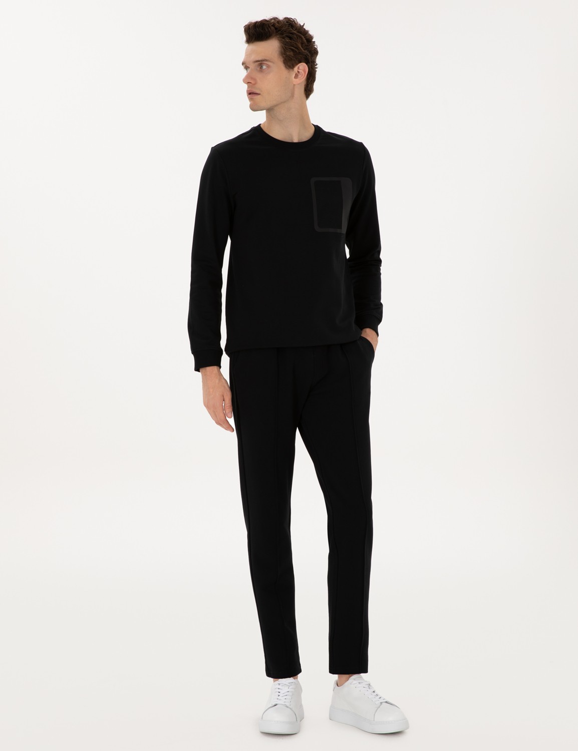 Pierre Cardin Erkek Siyah Slim Fit Nervürlü Düz Paça Eşofman Altı 50317659-VR046 görsel 3