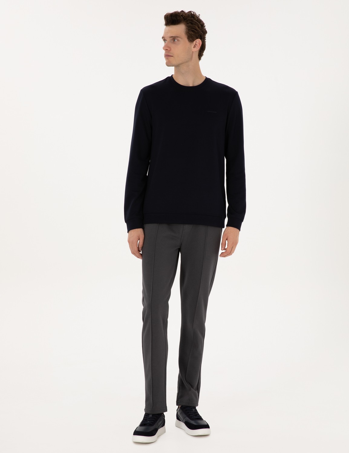 Pierre Cardin Erkek Siyah Slim Fit Nervürlü Düz Paça Eşofman Altı 50317659-VR046