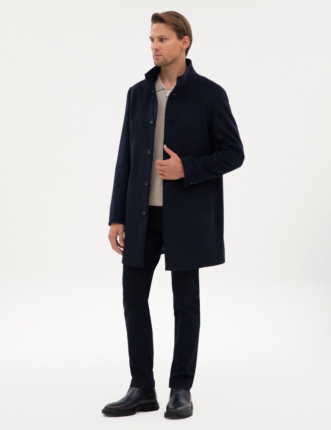 Pierre Cardin Erkek Antrasit Slim Fit Yün Karışımlı Palto 50317440-VR006 görsel 4