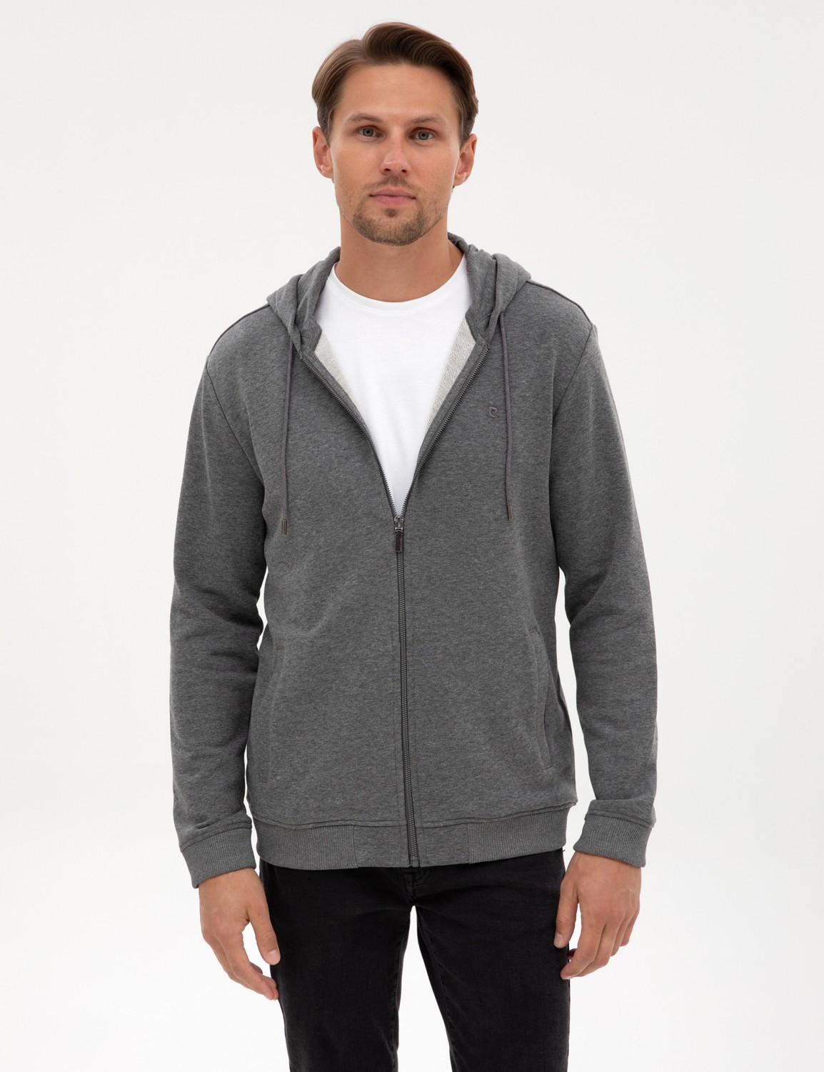 Pierre Cardin Erkek Antrasit Melanj Regular Fit Örme Hırka 50317656-VR081 görsel 3