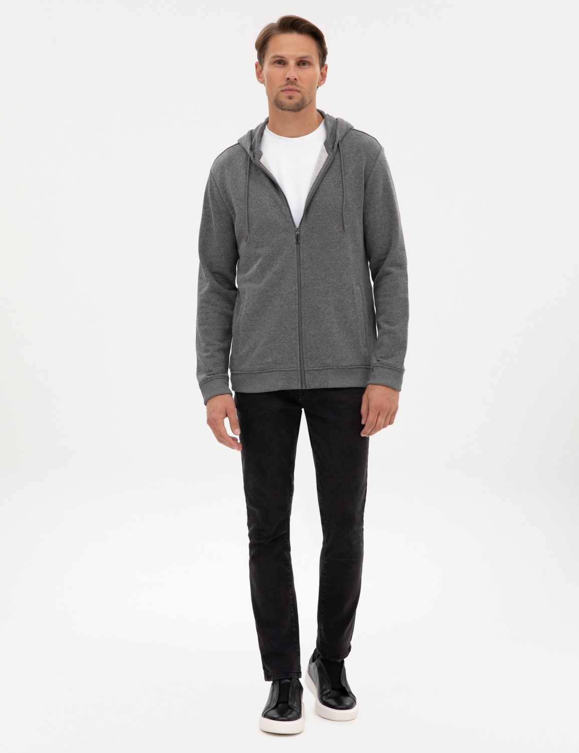 Pierre Cardin Erkek Antrasit Melanj Regular Fit Örme Hırka 50317656-VR081 görsel 4