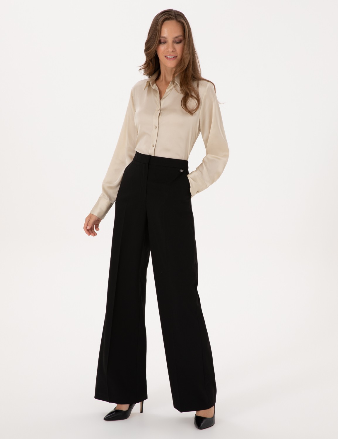 Pierre Cardin Kadın Siyah Palazzo Kumaş Pantolon 50319006-VR046 görsel 3