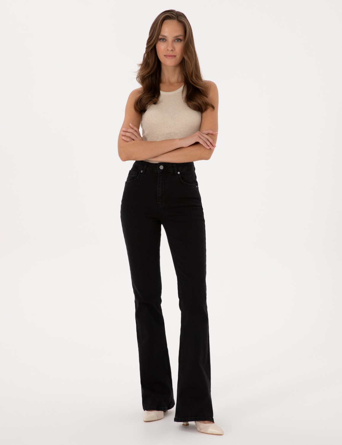 Pierre Cardin Kadın Siyah Skinny Flare Fit Jean Pantolon 50318044-VR046