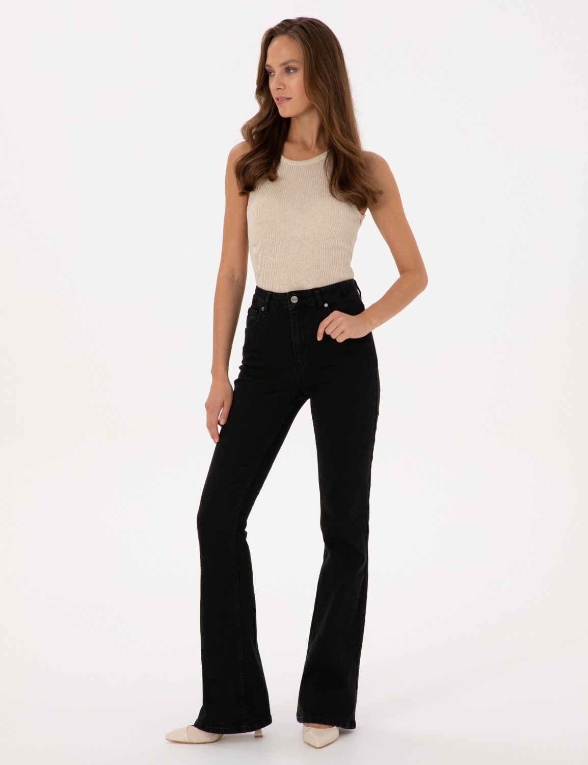 Pierre Cardin Kadın Siyah Skinny Flare Fit Jean Pantolon 50318044-VR046 görsel 3