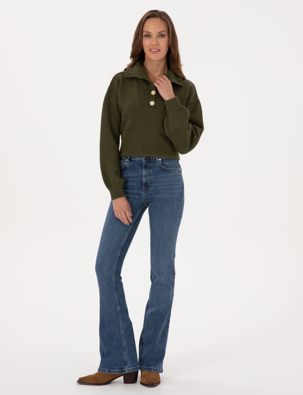 Pierre Cardin Kadın Mavi Skinny Flare Fit Jean Pantolon 50318242-VR036