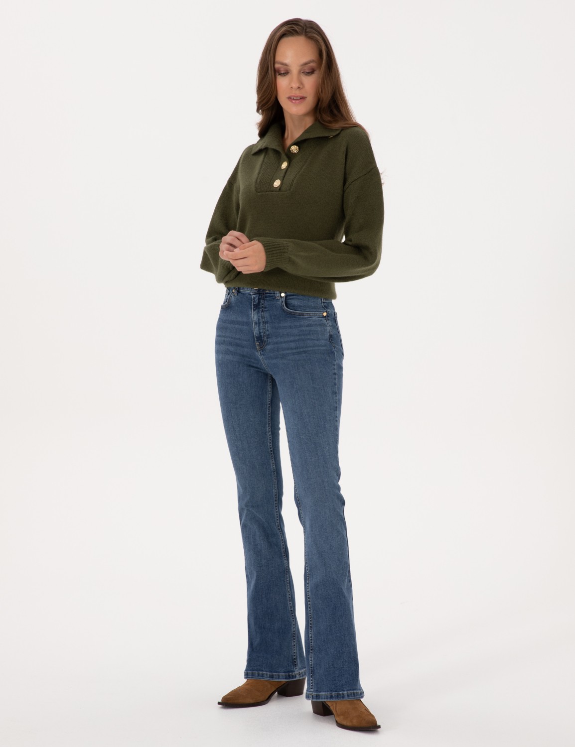 Pierre Cardin Kadın Mavi Skinny Flare Fit Jean Pantolon 50318242-VR036 görsel 3