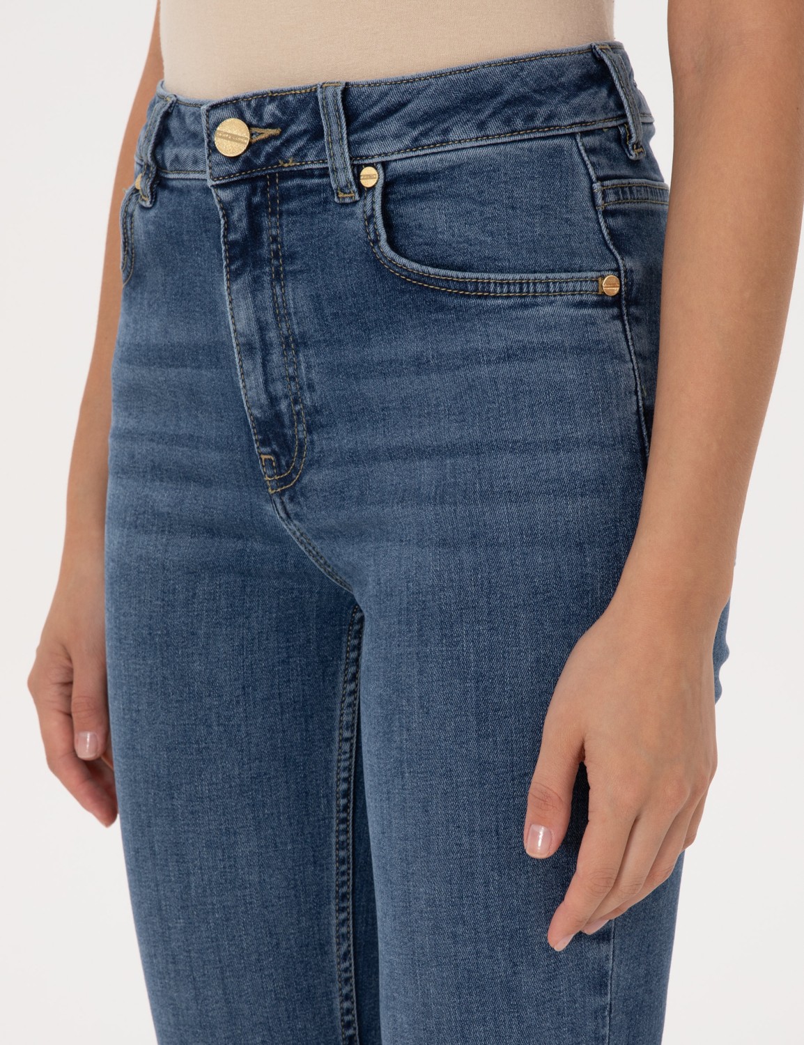 Pierre Cardin Kadın Mavi Skinny Flare Fit Jean Pantolon 50318242-VR036 görsel 5