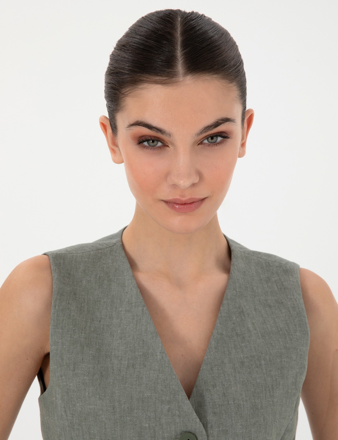 Pierre Cardin Kadın Haki Keten Karışımlı Yelek 50306488-VR027 görsel 2