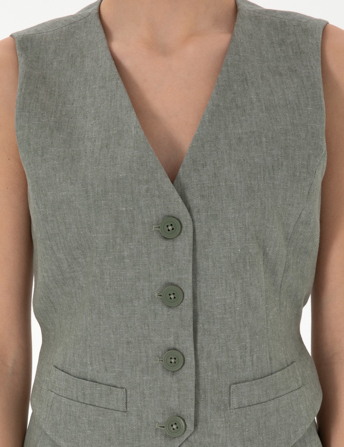 Pierre Cardin Kadın Haki Keten Karışımlı Yelek 50306488-VR027 görsel 6