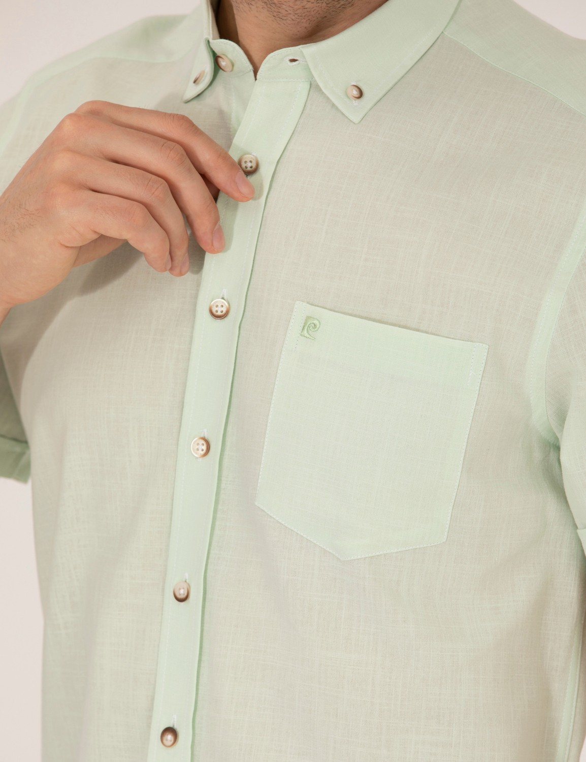 Pierre Cardin Erkek Yeşil Regular Fit Kısa Kollu Gömlek 50268184-VR054 görsel 7