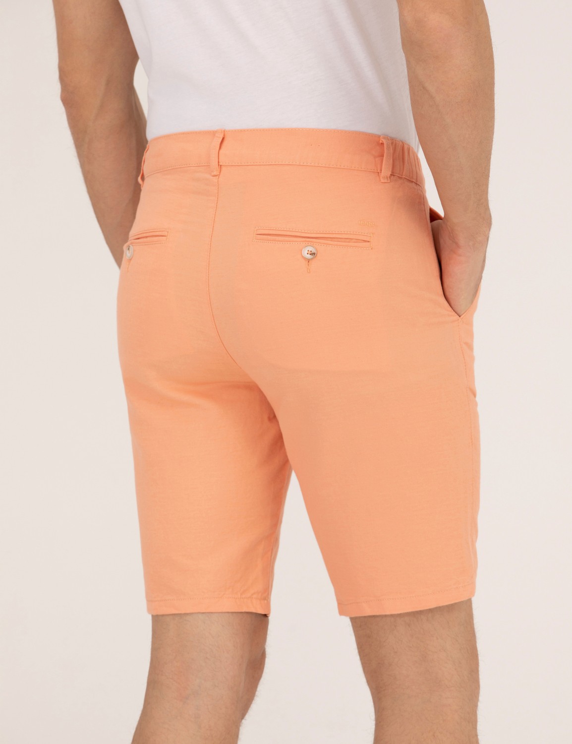 Pierre Cardin Erkek Turuncu Slim Fit Keten Karışımlı Beli Lastikli Bermuda Şort 50264863-VR051 görsel 7