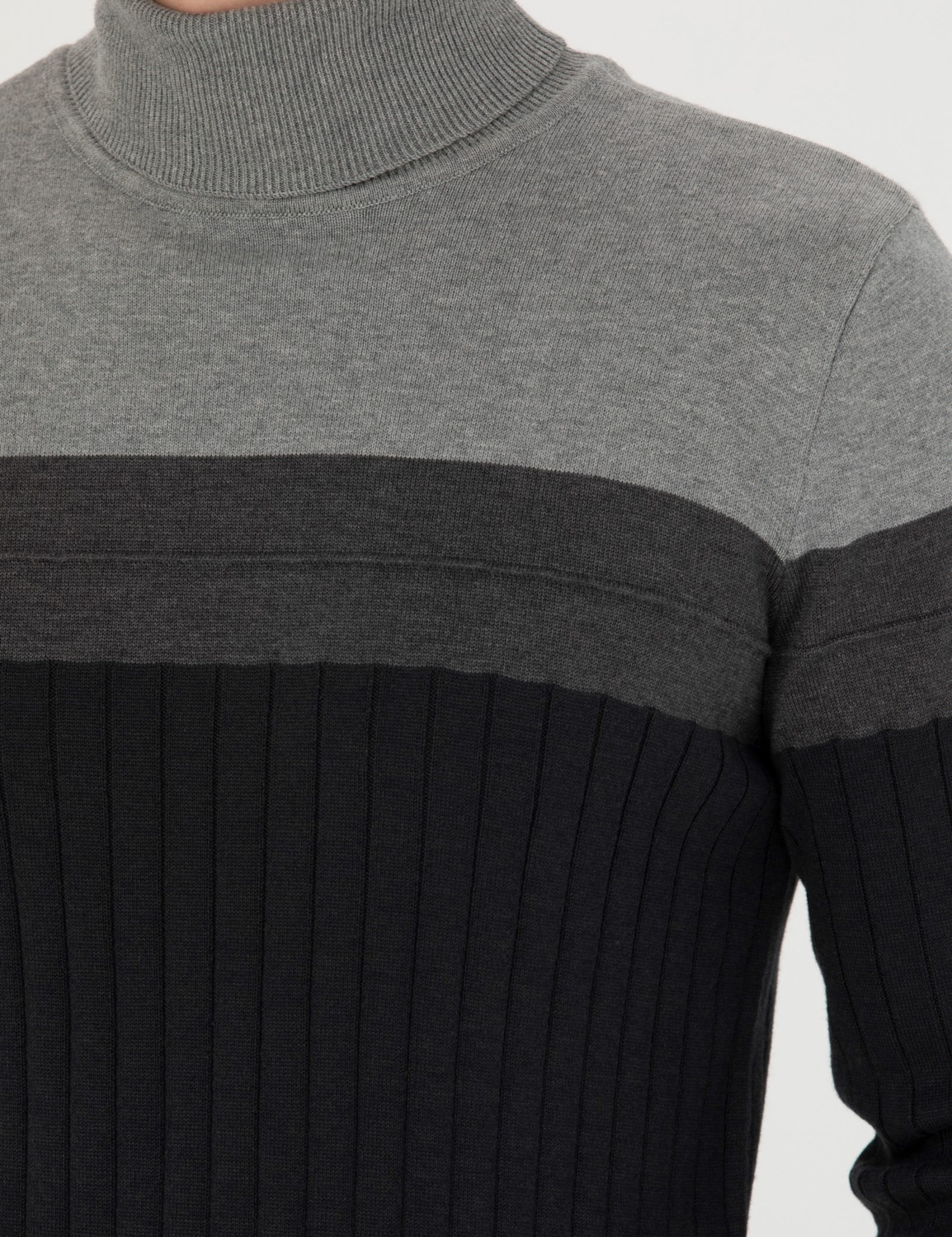 Pierre Cardin Erkek Vizon Melanj Slim Fit Balıkçı Yaka Triko Kazak 50279430-VR174 görsel 7